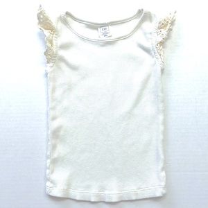 Gap Baby Toddler Girl Ribbed Cream Coloured Flutter Top, Size 2 Years